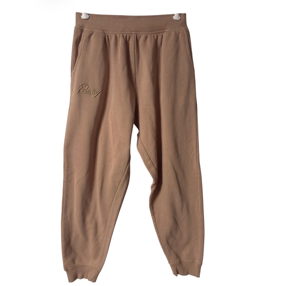 Paisley Tan Jogger Sweatpants Mens Medium Made in Canada‎ Embroidered Logo